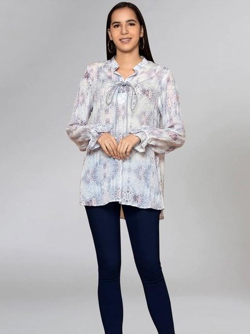 first resort by ramola bachchan light purple animal printed lace-up top