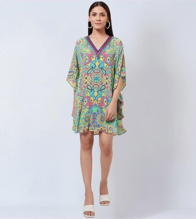 first resort by ramola bachchan lime green & pink paisley tunic