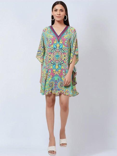 first resort by ramola bachchan lime green & pink paisley tunic