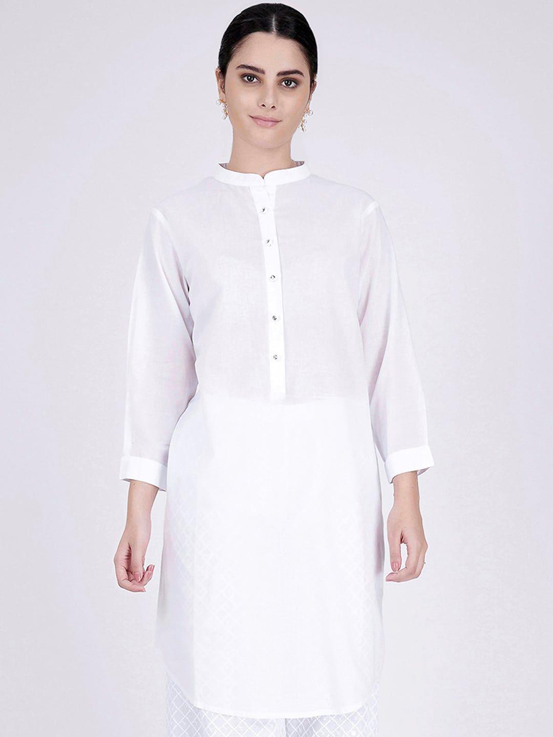 first resort by ramola bachchan mandarin collar cuffed sleeves pure cotton kurta