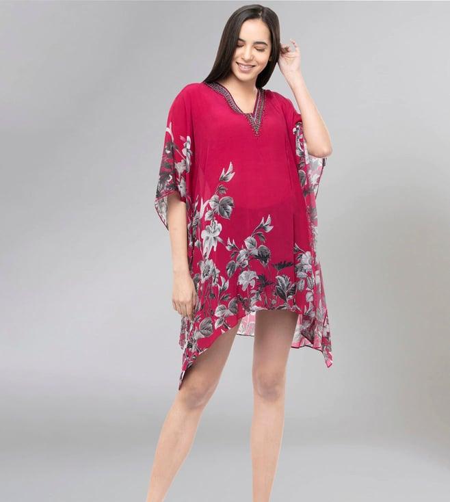 first resort by ramola bachchan maroon floral kaftan top