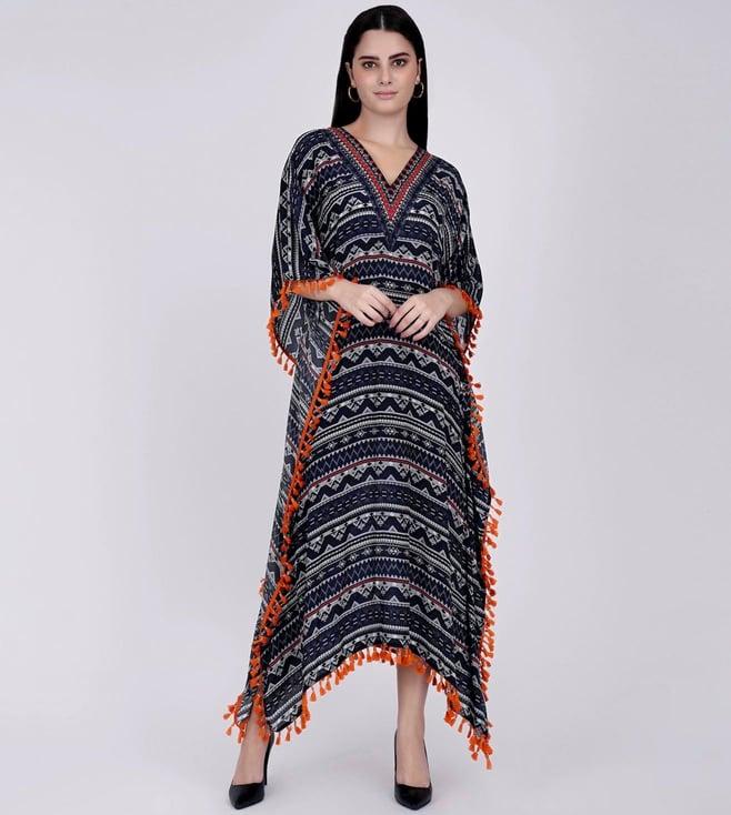 first resort by ramola bachchan midnight blue aztec mid length kaftan