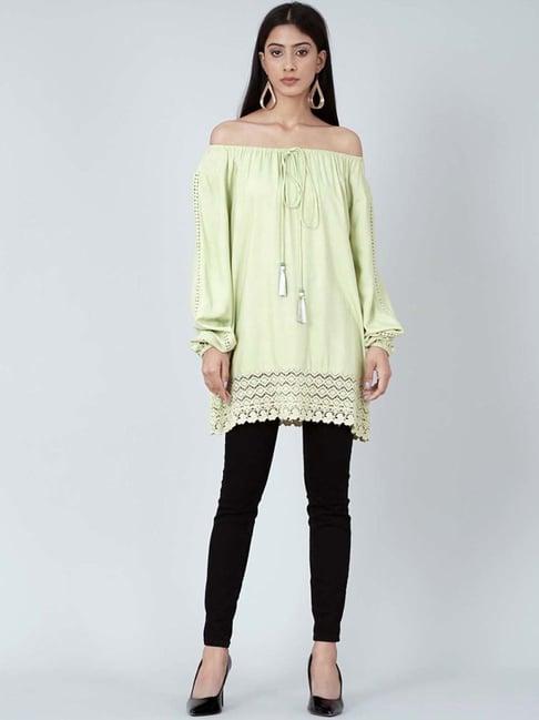 first resort by ramola bachchan mint green lace peasant top