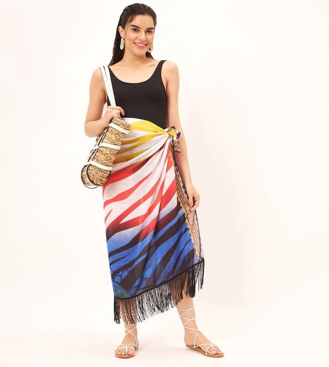 first resort by ramola bachchan multicoloured zebra print long sarong