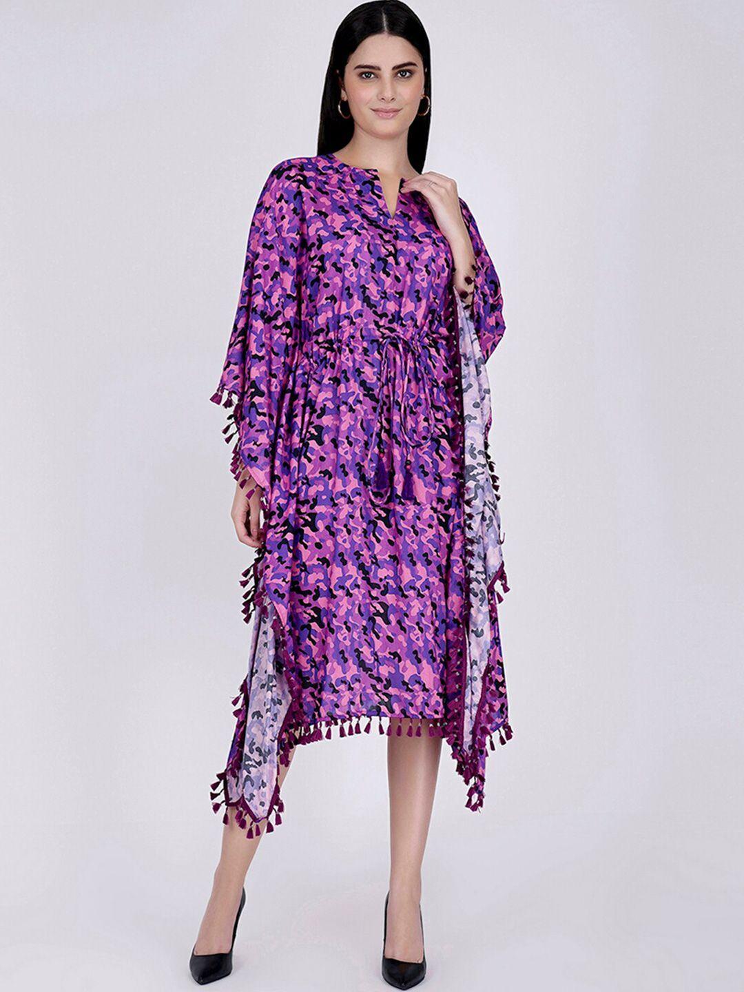 first resort by ramola bachchan notch neck camouflage printed kaftan dress