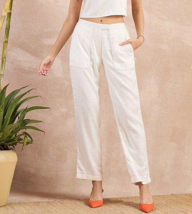 first resort by ramola bachchan off-white eco-chic vogue herringbone straight trouser