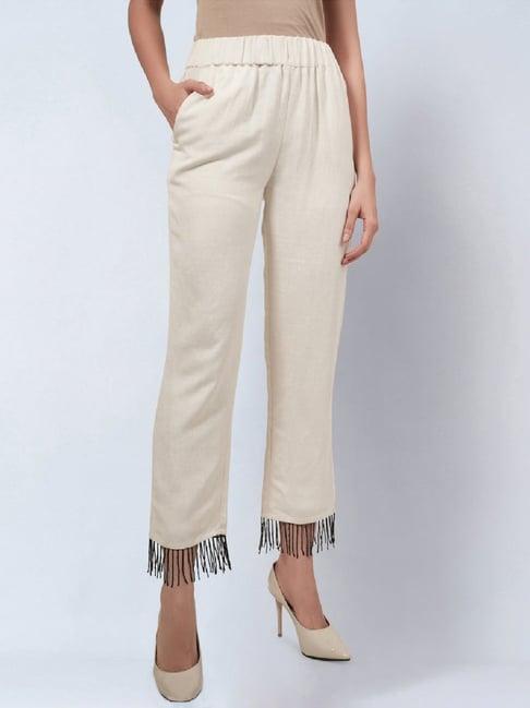 first resort by ramola bachchan off white linen pants with bead lace