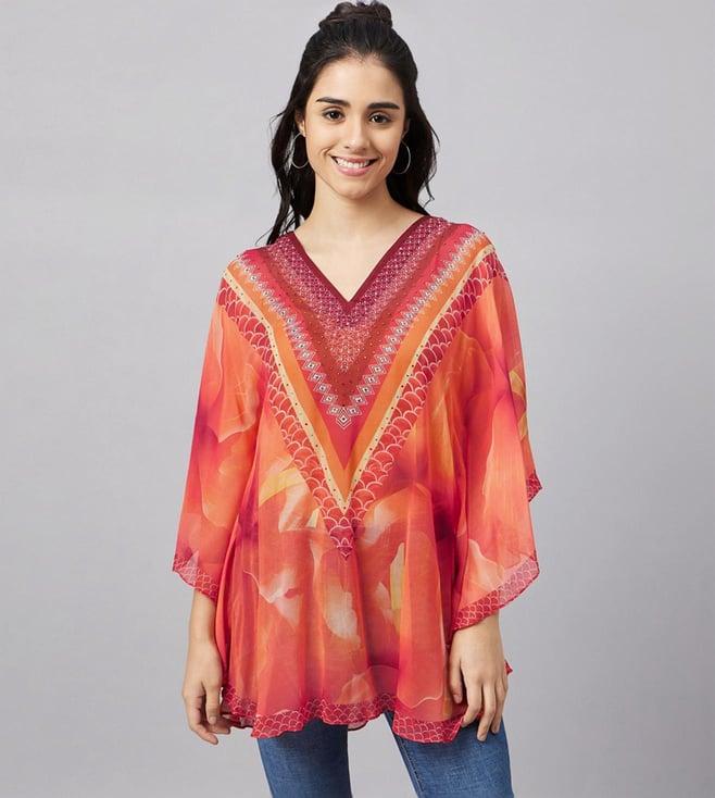 first resort by ramola bachchan orange & red floral tunic