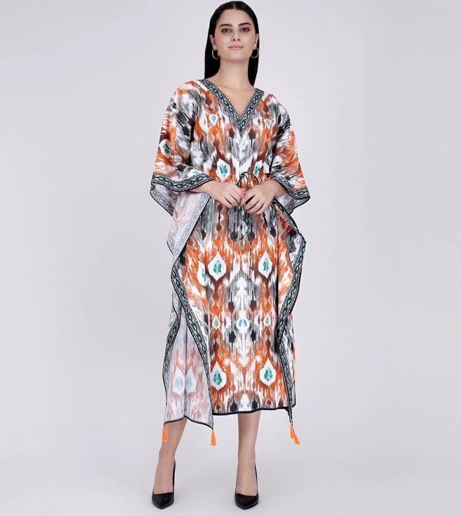 first resort by ramola bachchan orange ikat print mid length kaftan