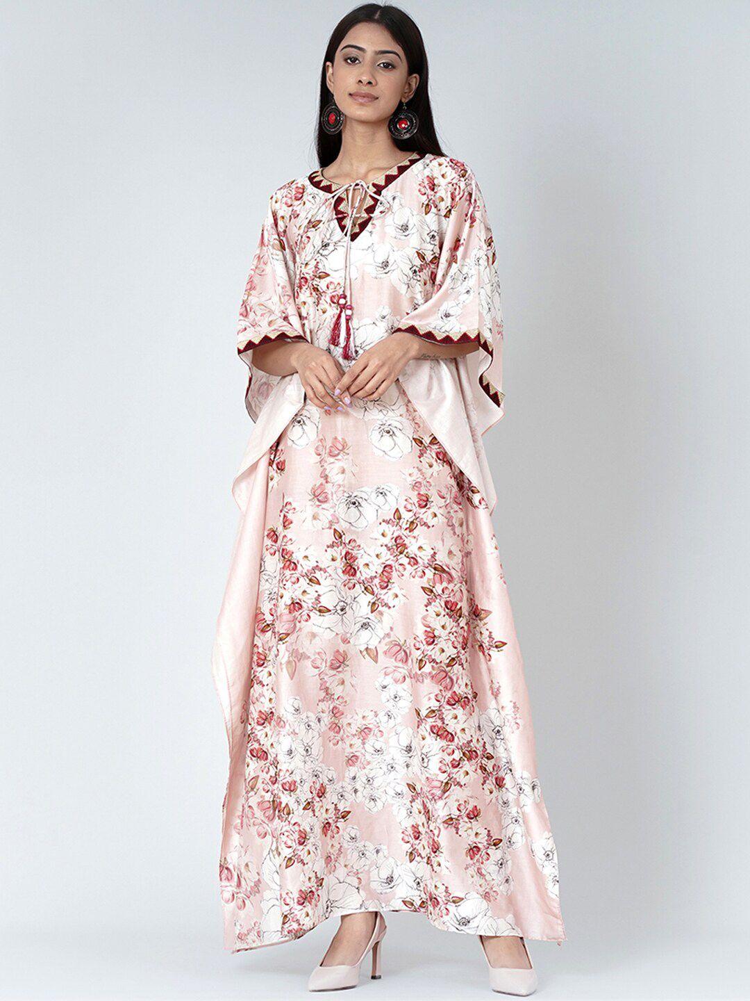 first resort by ramola bachchan pink floral print cape sleeve maxi dress