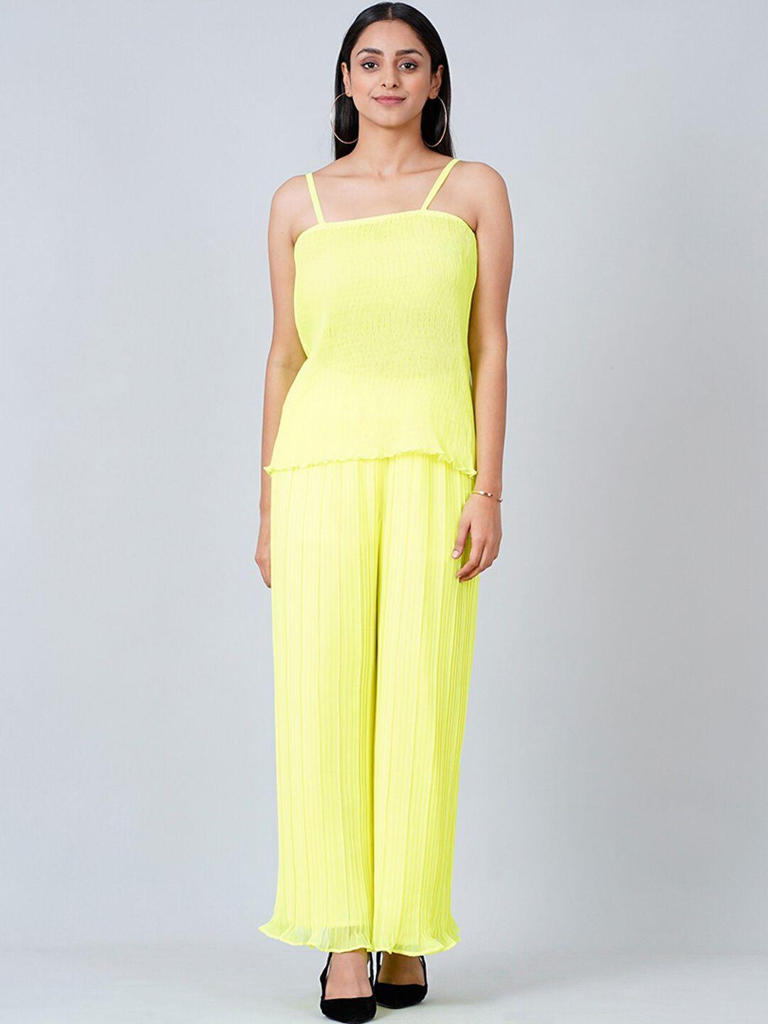 first resort by ramola bachchan pleated camisole with pleated palazzo co-ords