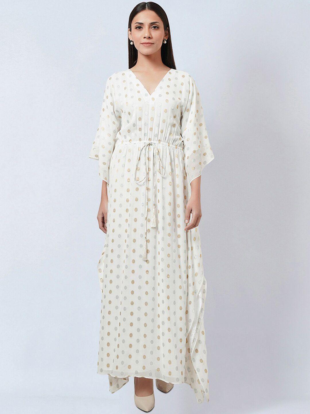 first resort by ramola bachchan polka dot printed tie up georgette maxi dress