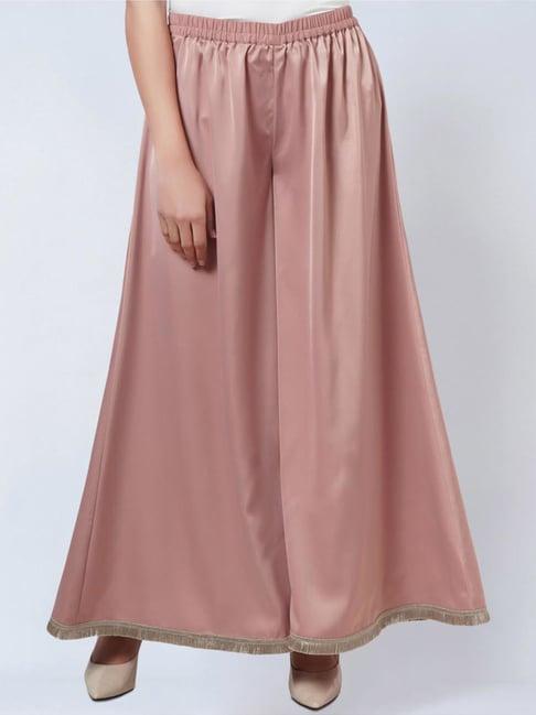 first resort by ramola bachchan powder pink wide leg pants with lace