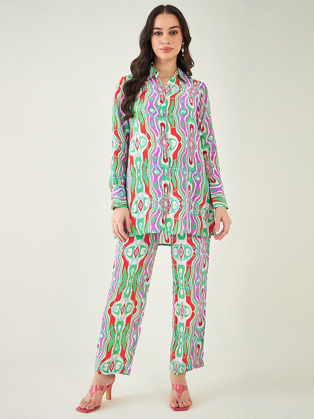 first resort by ramola bachchan printed collar shirt with trousers co-ords