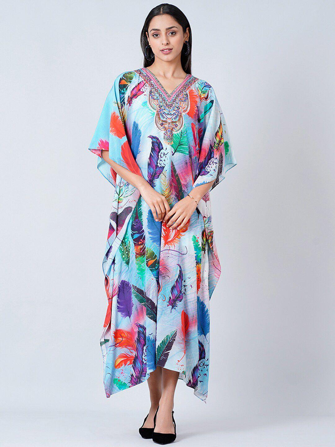 first resort by ramola bachchan printed kimono sleeve crepe kaftan maxi dress