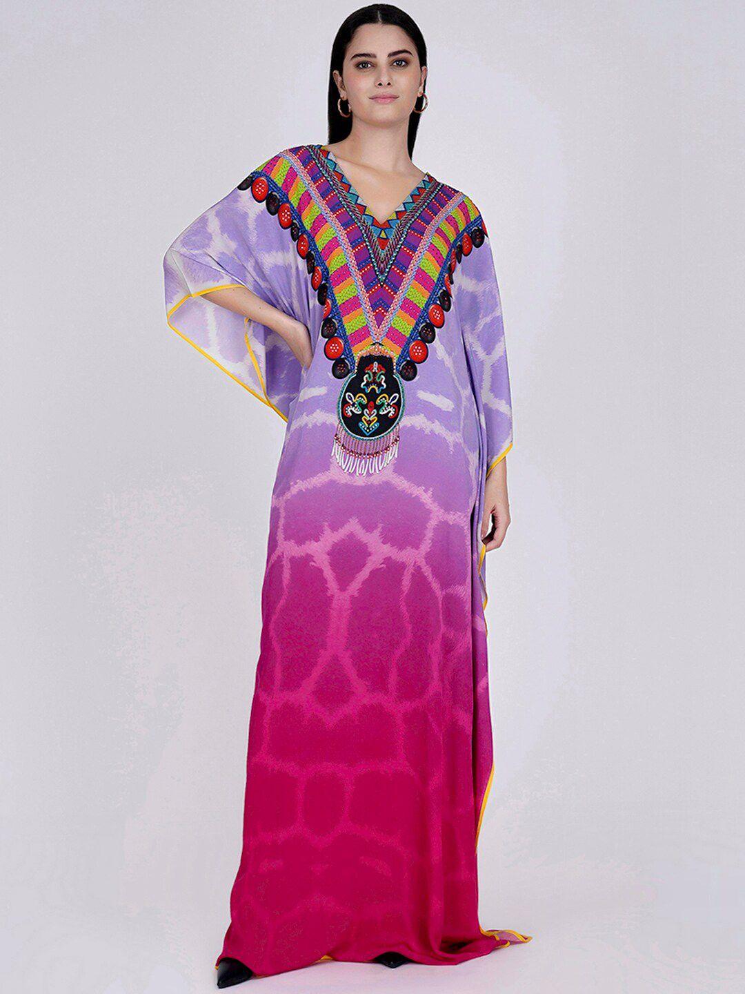first resort by ramola bachchan printed kimono sleeve crepe kaftan maxi dress