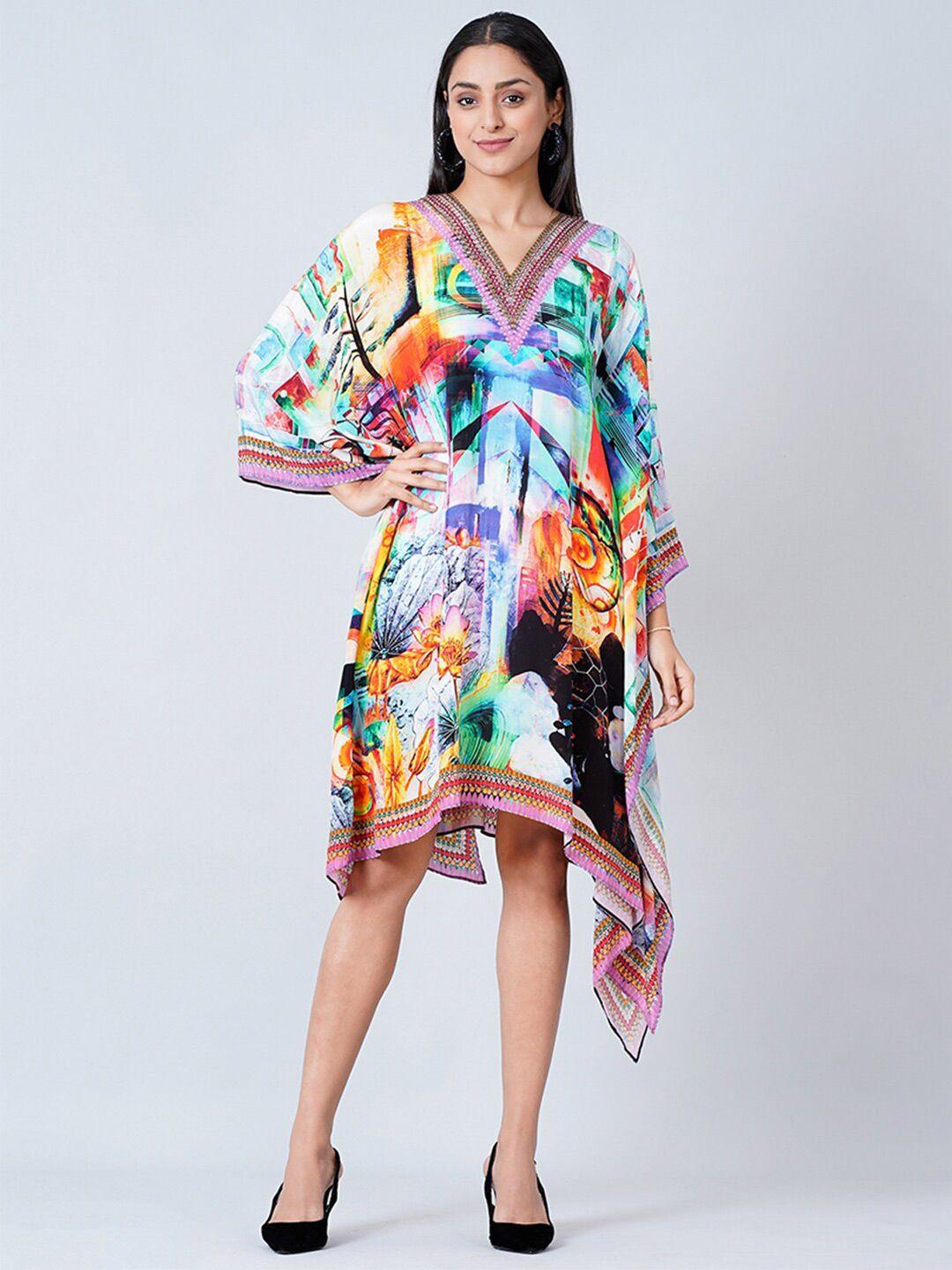 first resort by ramola bachchan printed kimono sleeve crepe kaftan midi dress