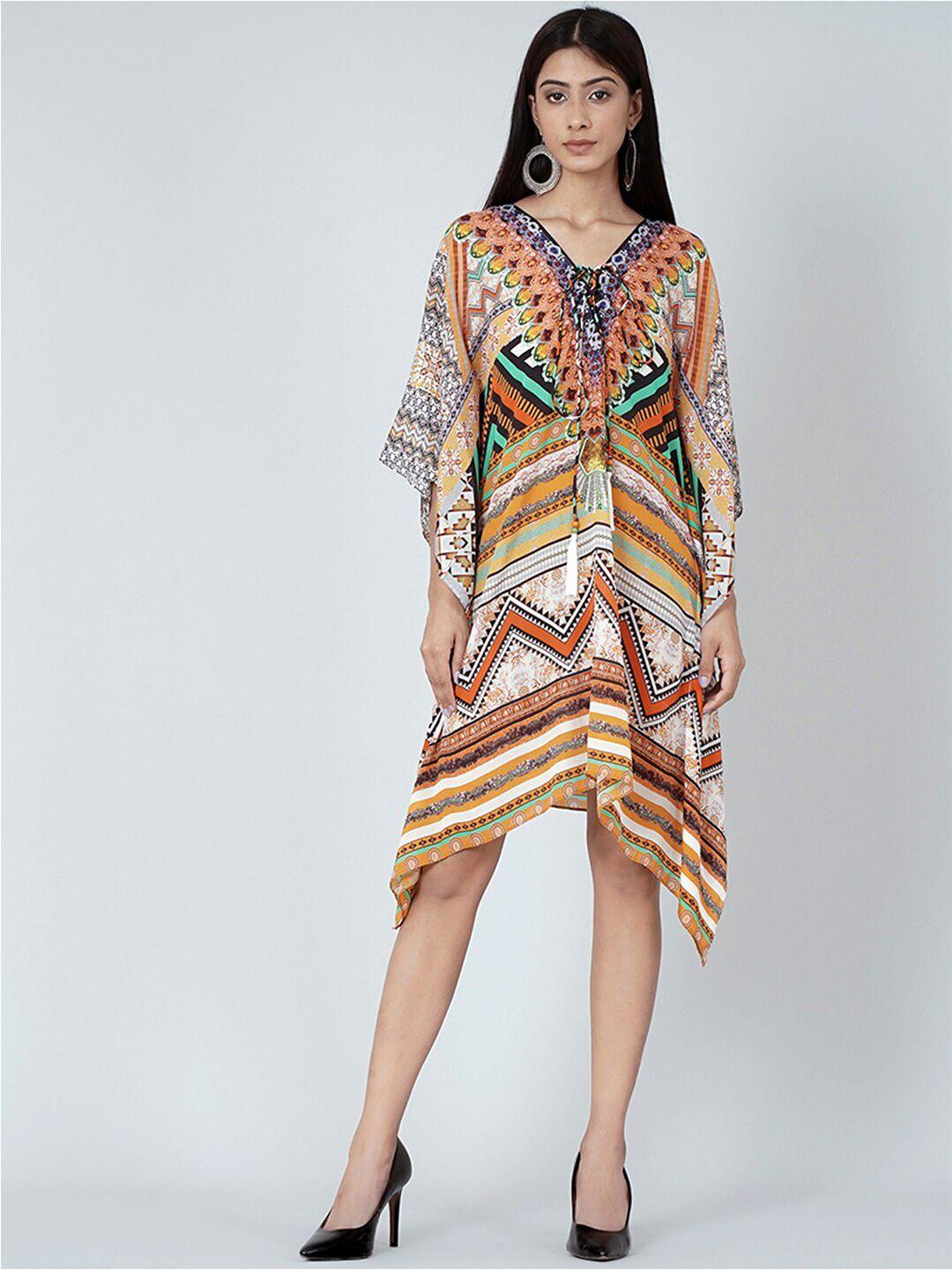 first resort by ramola bachchan printed kimono sleeve crepe kaftan midi dress