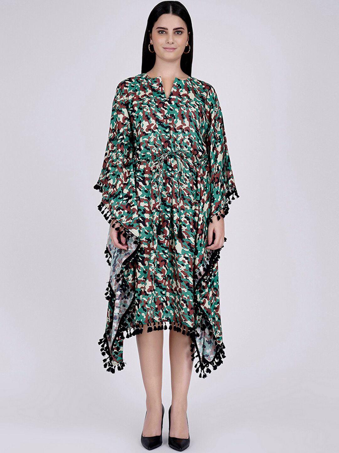 first resort by ramola bachchan printed kimono sleeve kaftan midi dress