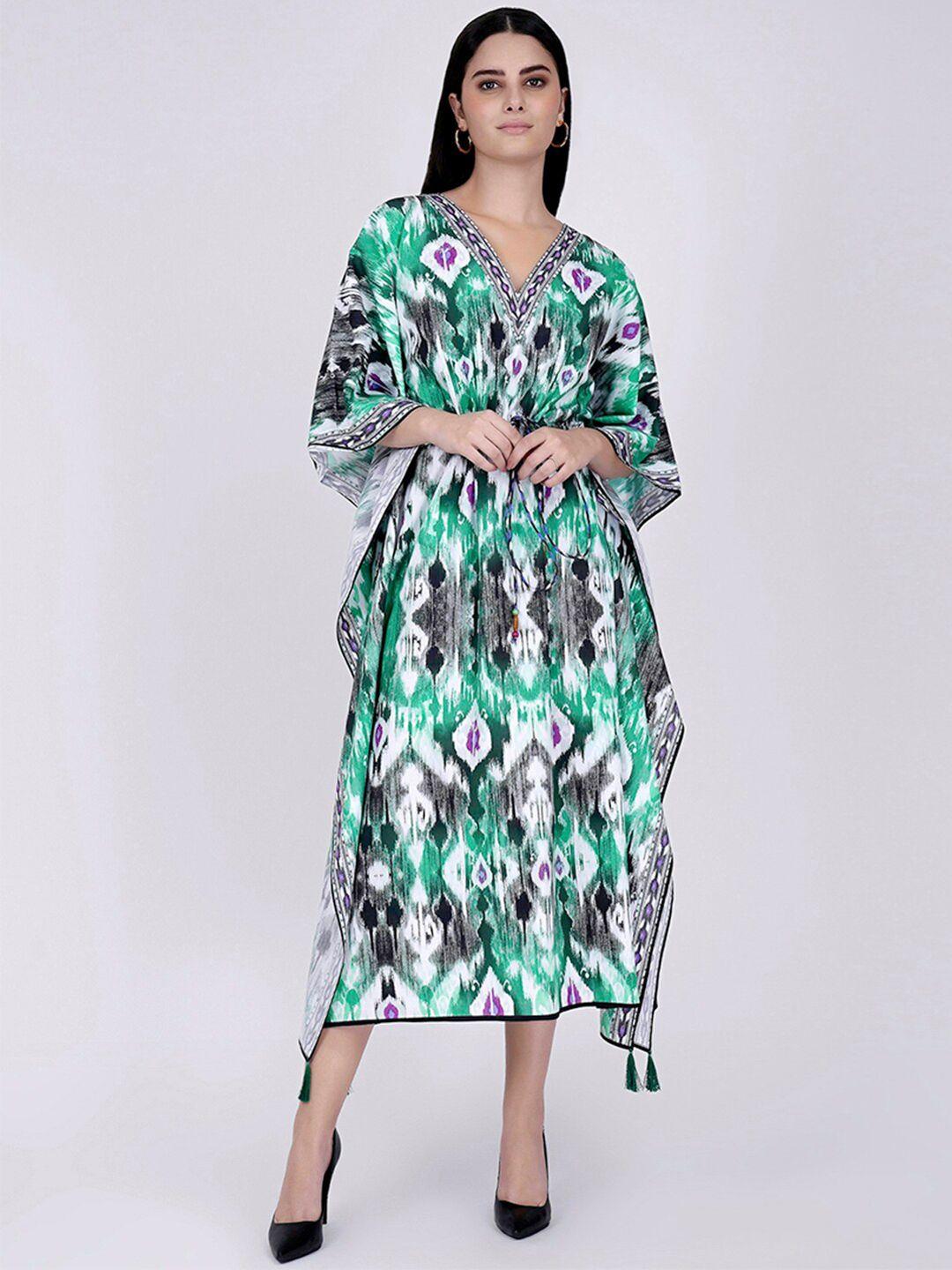 first resort by ramola bachchan printed kimono sleeve kaftan midi dress