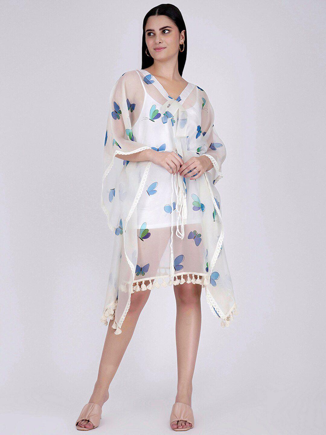 first resort by ramola bachchan printed kimono sleeve kaftan mini dress