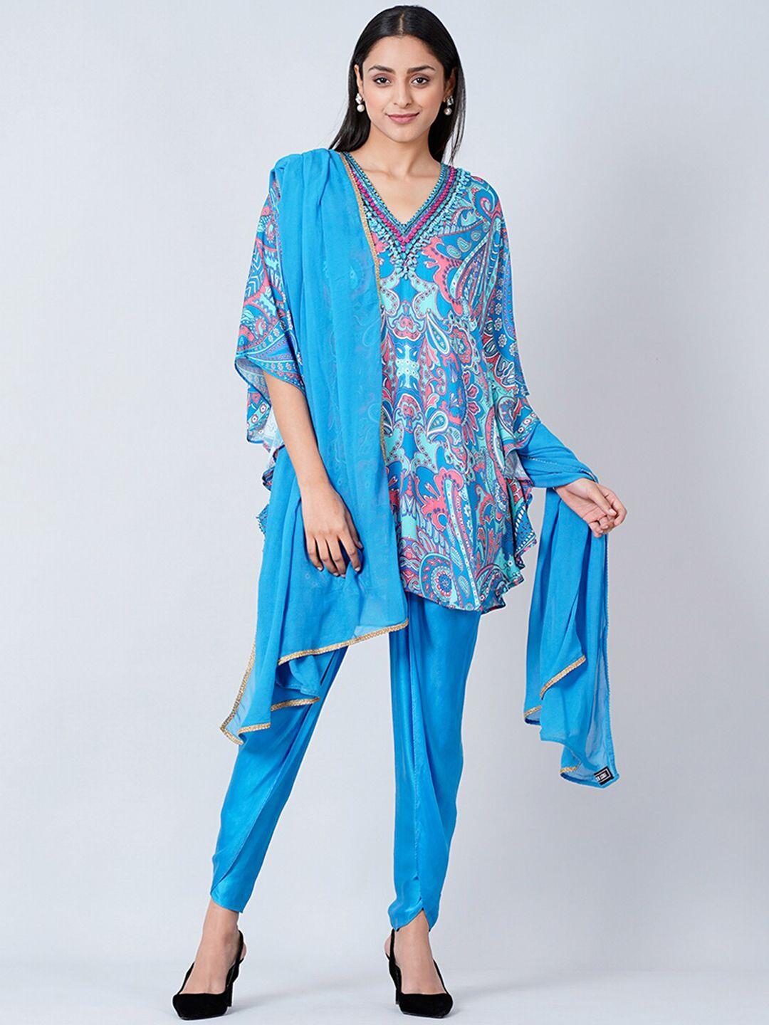 first resort by ramola bachchan printed kurta & tulip trousers with dupatta