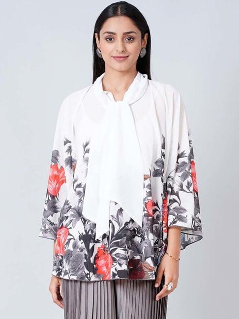 first resort by ramola bachchan red and grey floral top