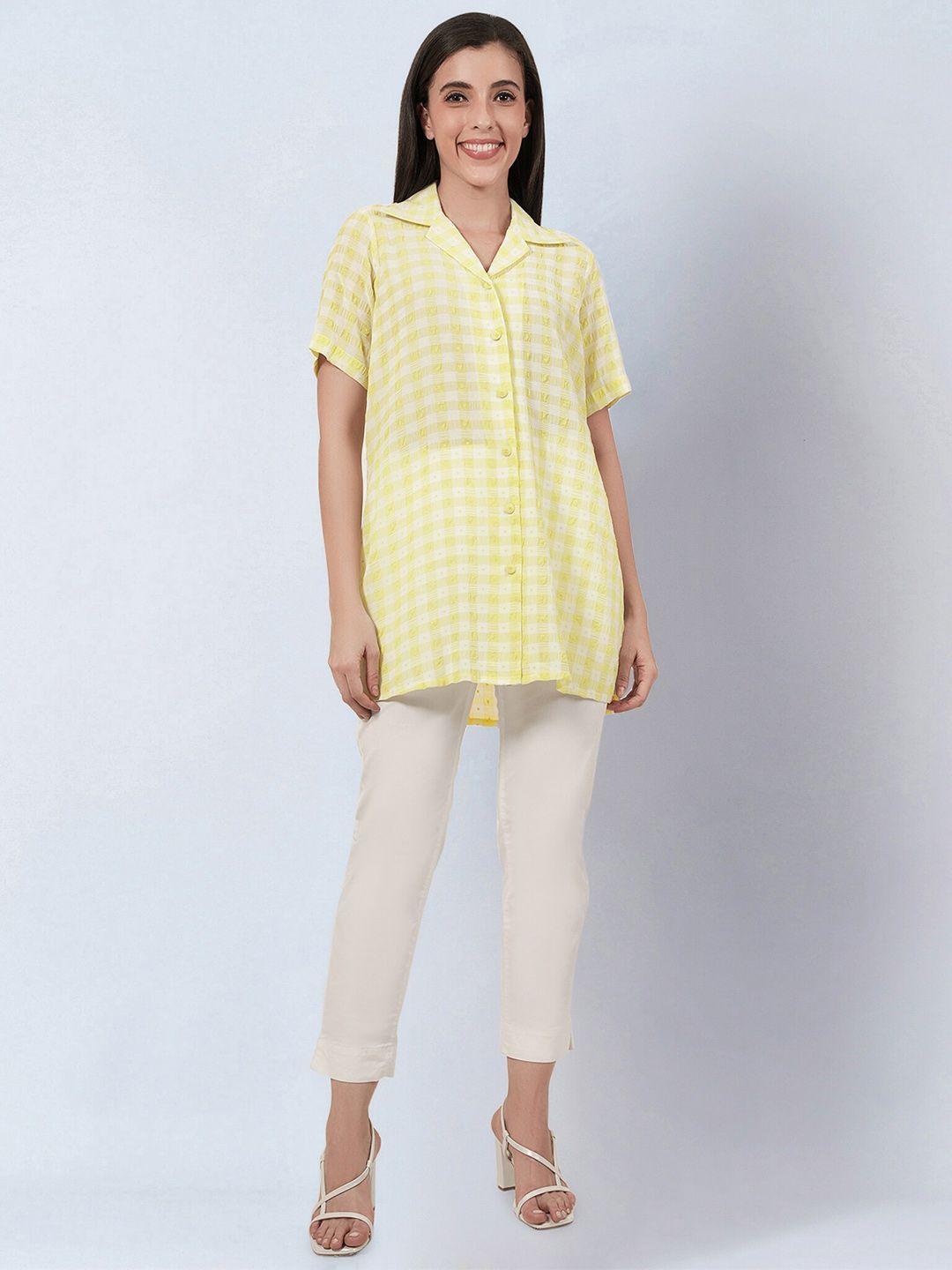 first resort by ramola bachchan relaxed checked notch lapel collar georgette casual shirt