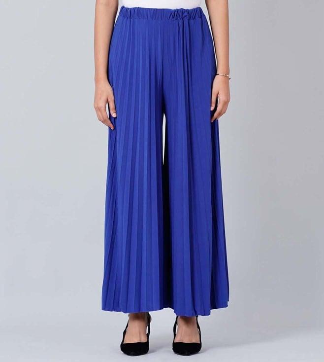 first resort by ramola bachchan royal blue wide leg pleated palazzo