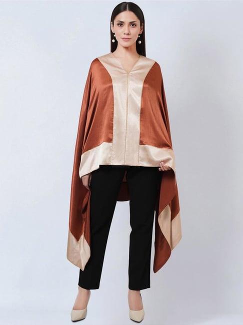 first resort by ramola bachchan russet satin asymmetrical tunic with gold border