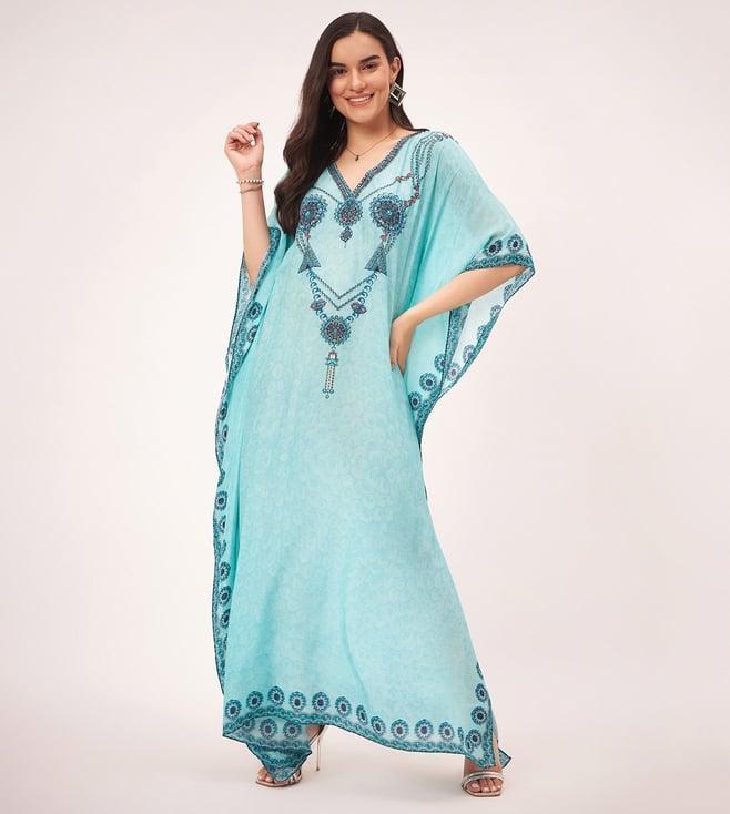 first resort by ramola bachchan sky blue pearl full length kaftan