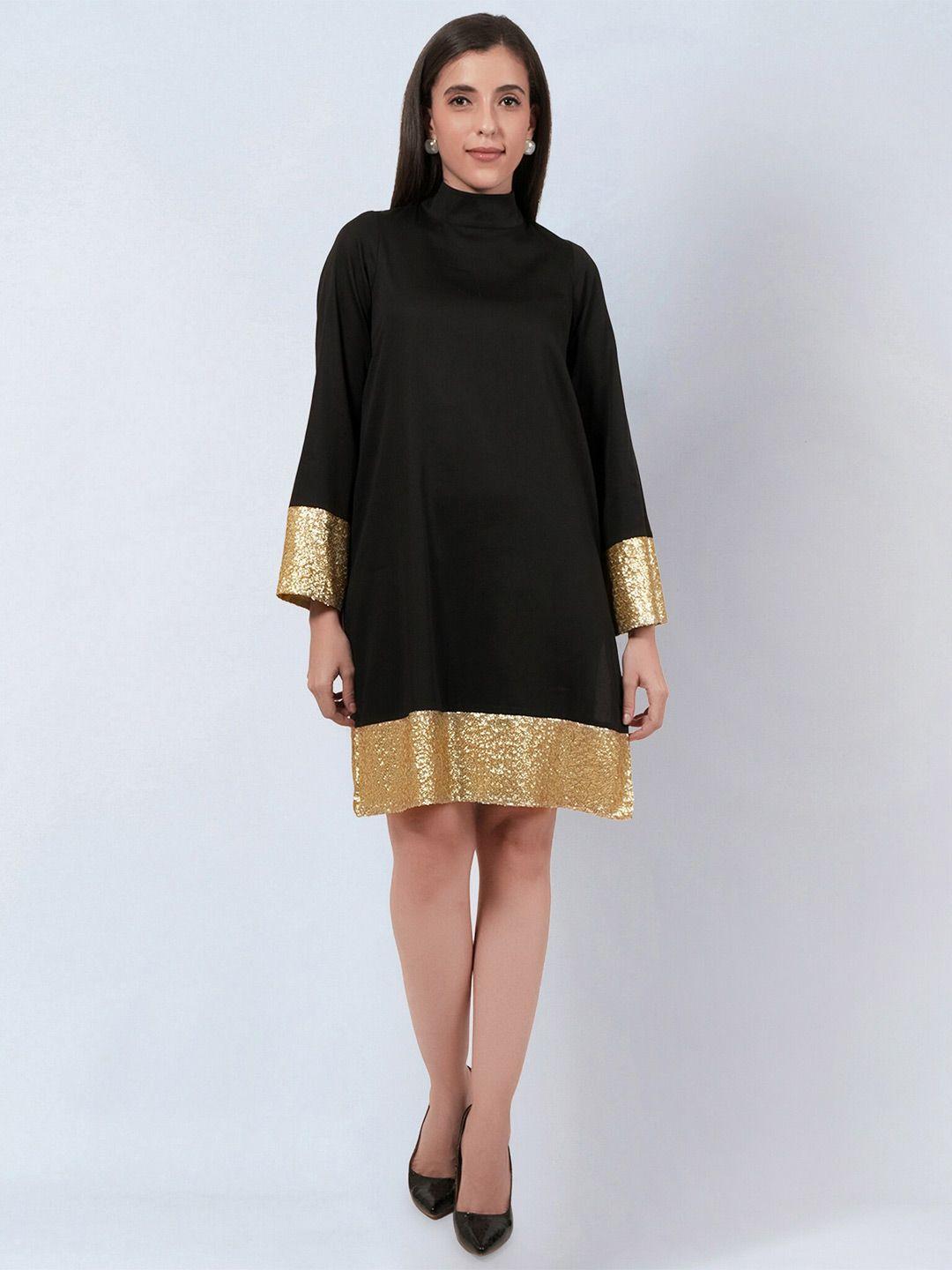 first resort by ramola bachchan stand collar flared sleeves sequined cotton a-line dress