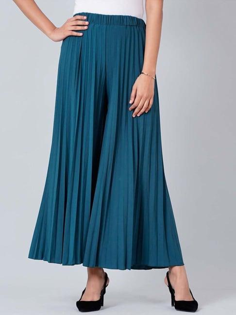 first resort by ramola bachchan teal blue wide leg pleated palazzo