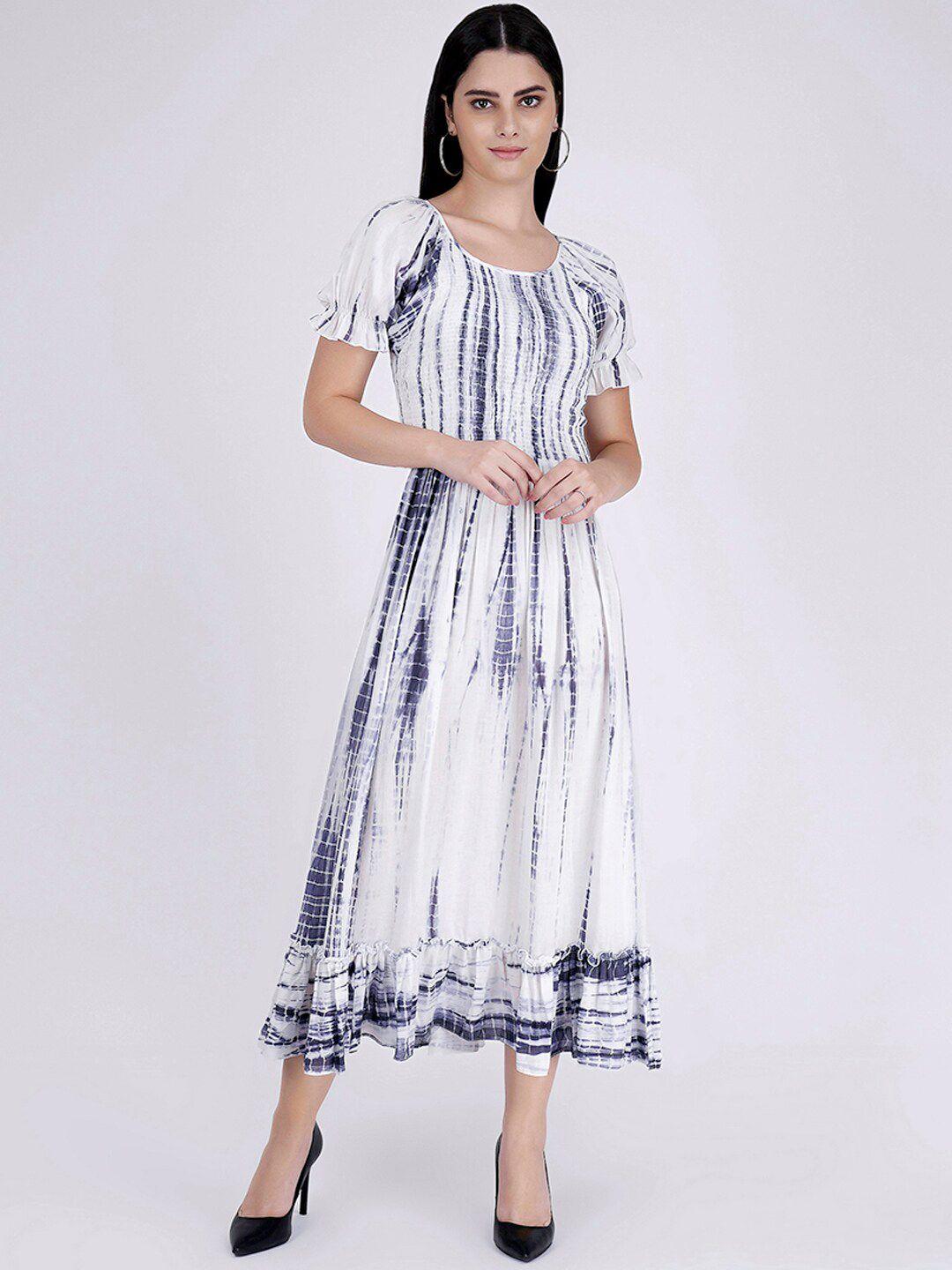 first resort by ramola bachchan tie & dye smocked fit & flare midi dress