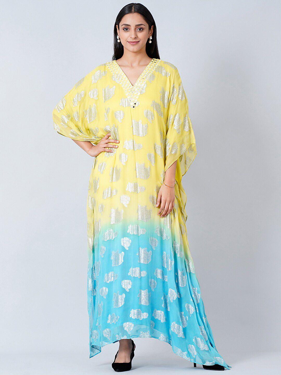 first resort by ramola bachchan tie and dyed kimono sleeve georgette kaftan maxi dress