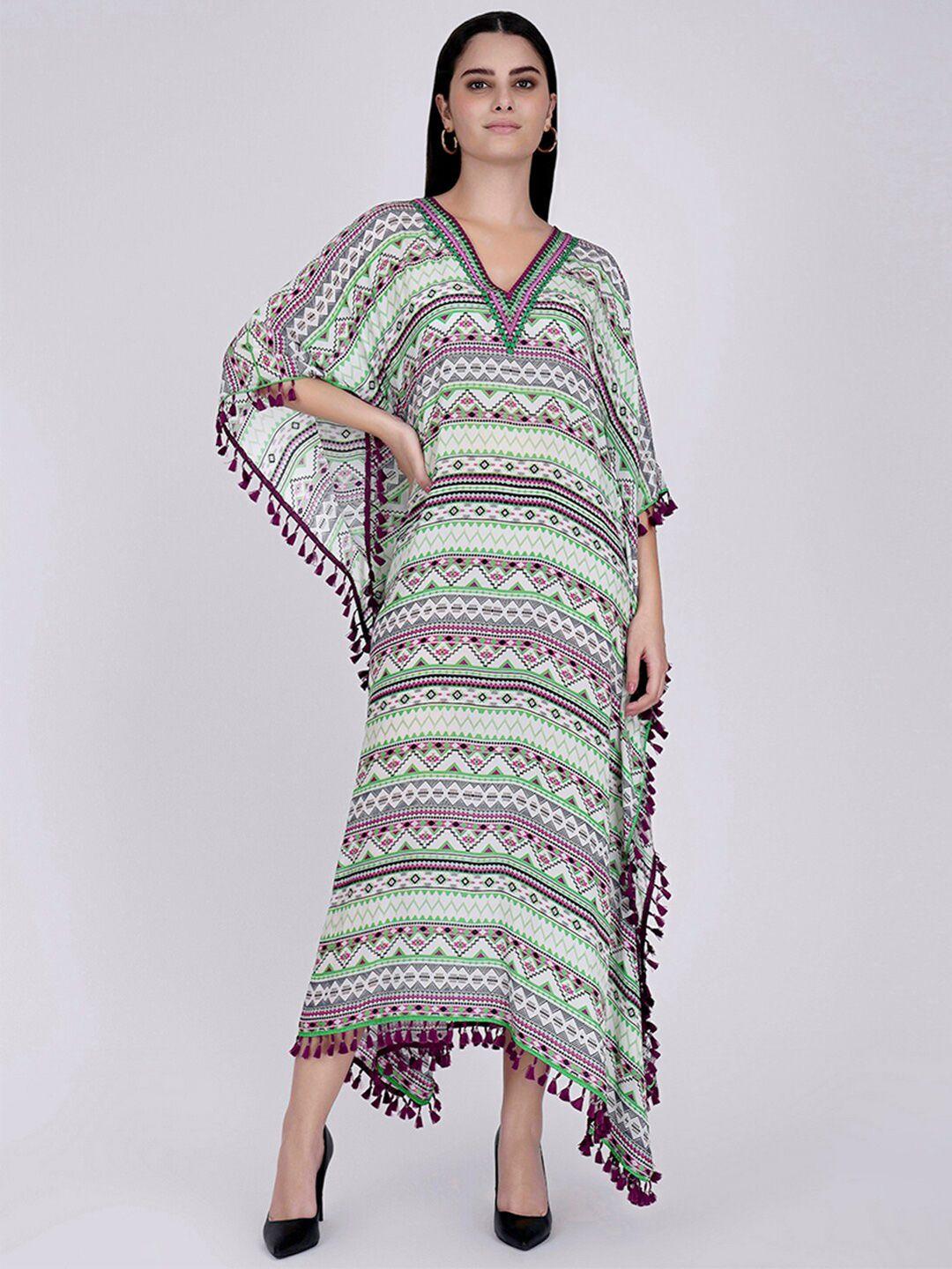 first resort by ramola bachchan tribal printed v-neck kaftan maxi dress