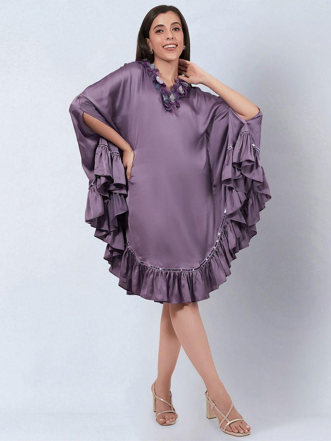 first resort by ramola bachchan v-neck flared sleeve ruffled detail a-line dress