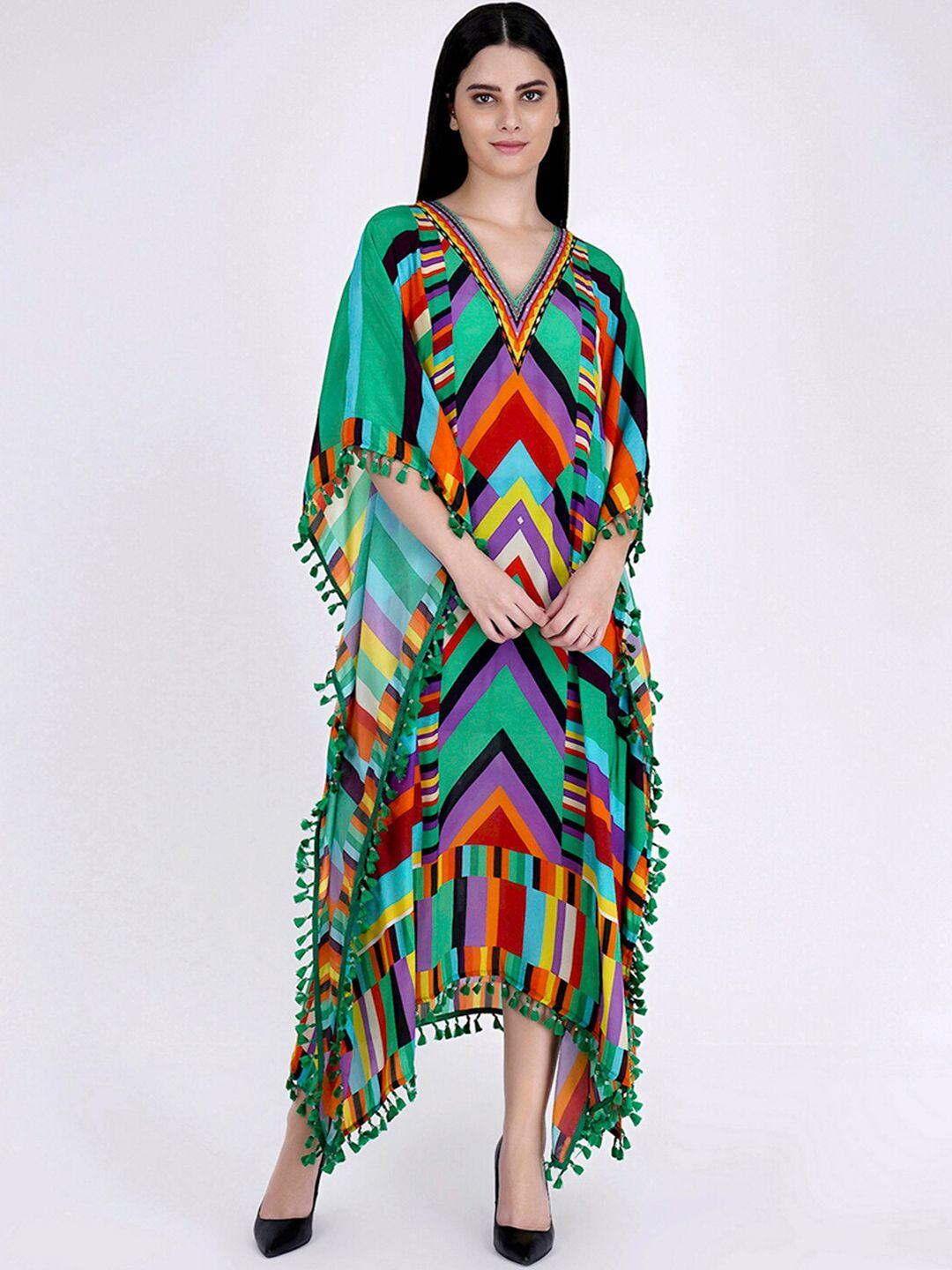 first resort by ramola bachchan v-neck printed crepe kaftan maxi dress