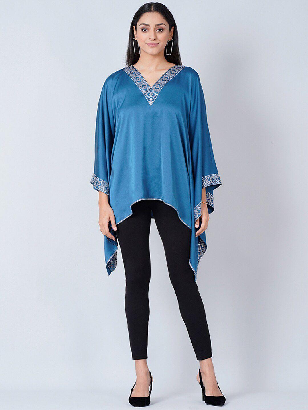 first resort by ramola bachchan v-neck satin kaftan top