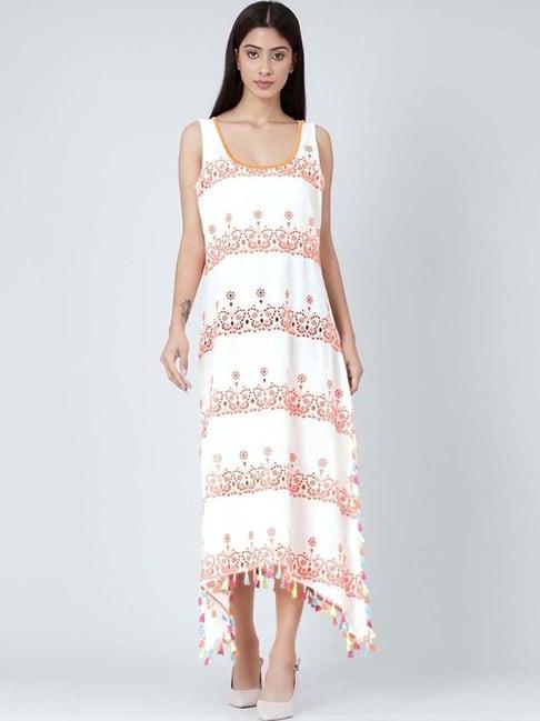 first resort by ramola bachchan white and neon orange a-line sundress