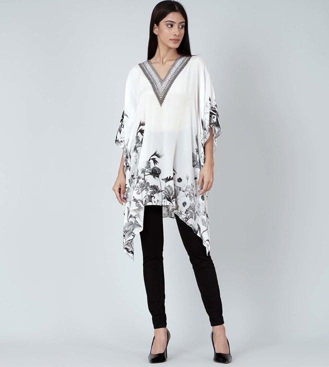 first resort by ramola bachchan white embellished floral kaftan top