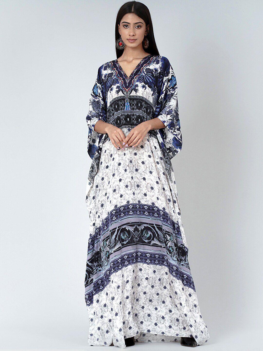 first resort by ramola bachchan white ethnic motifs print kimono sleeve crepe maxi dress