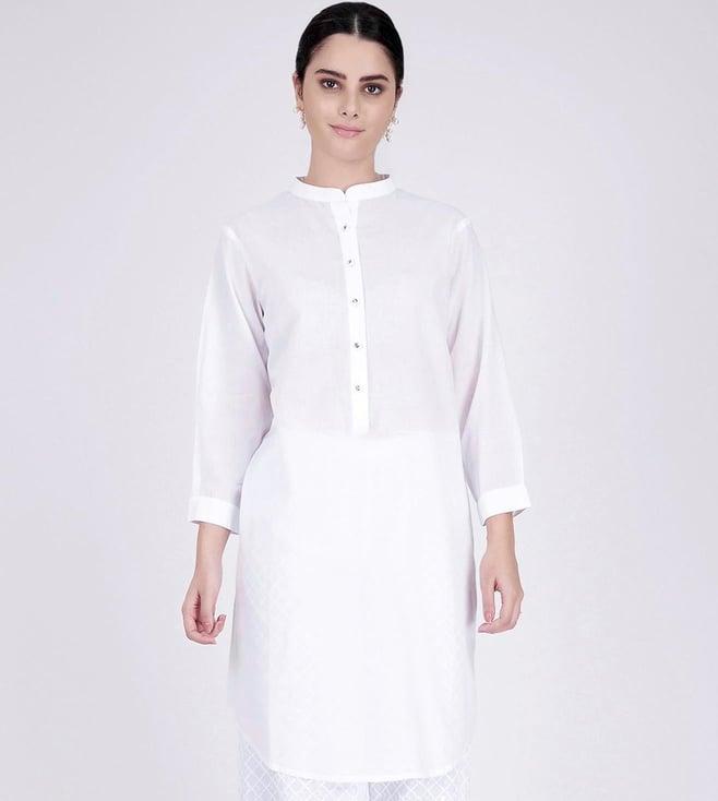 first resort by ramola bachchan white nehru collar kurta