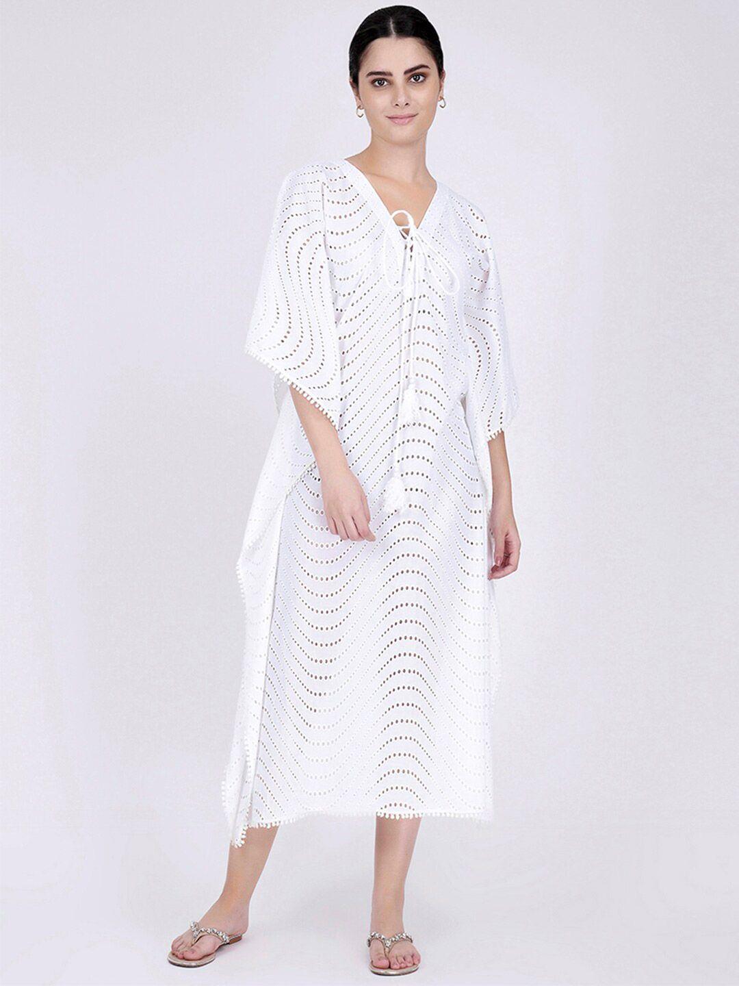 first resort by ramola bachchan white striped flared sleeve kaftan midi dress