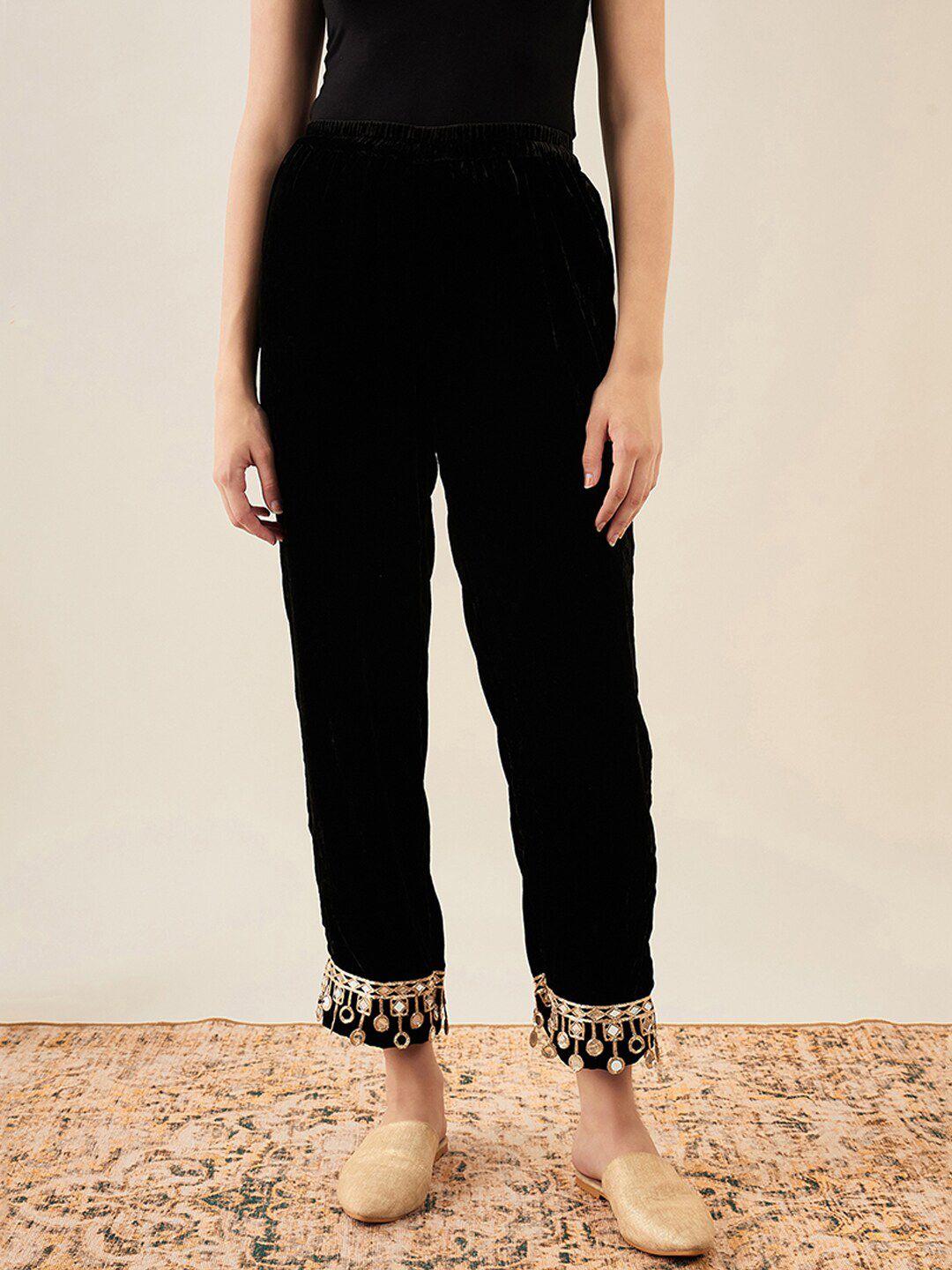 first resort by ramola bachchan women black & black velvet palazzos