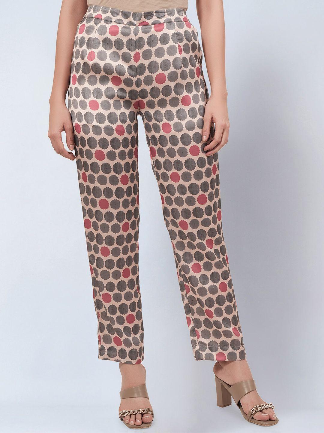 first resort by ramola bachchan women geometric printed smart mid-rise parallel trousers