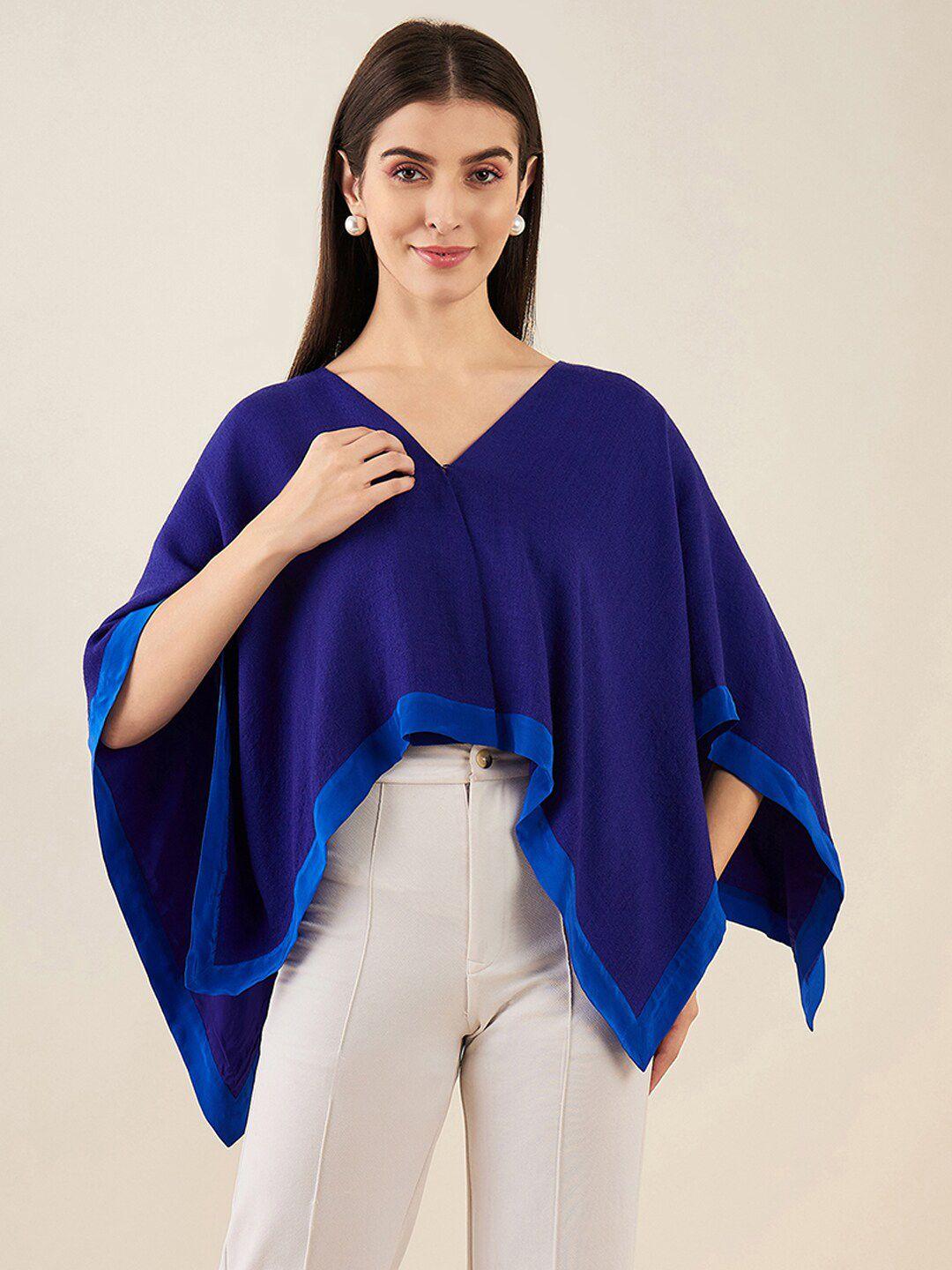 first resort by ramola bachchan women navy blue & blue crop monochrome shrug