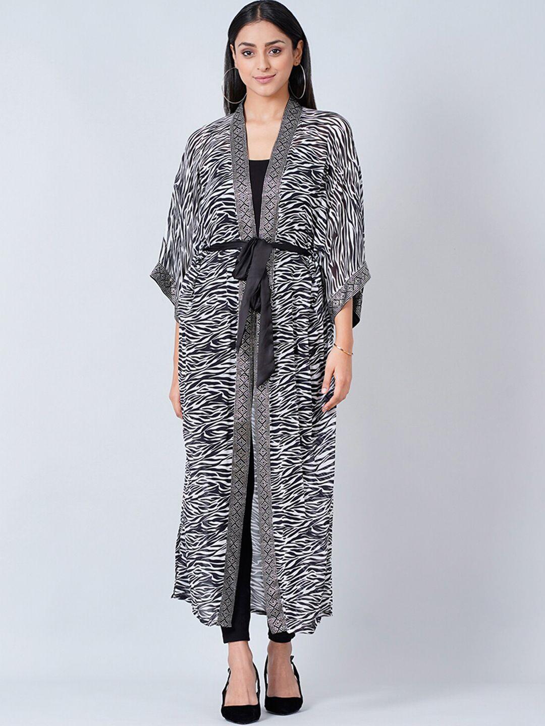 first resort by ramola bachchan women printed longline tie-up shrug