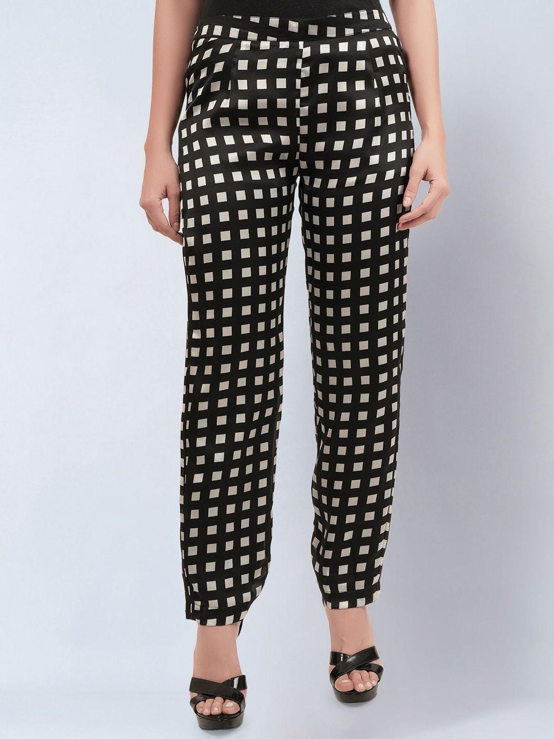 first resort by ramola bachchan women smart geometric printed mid-rise trousers