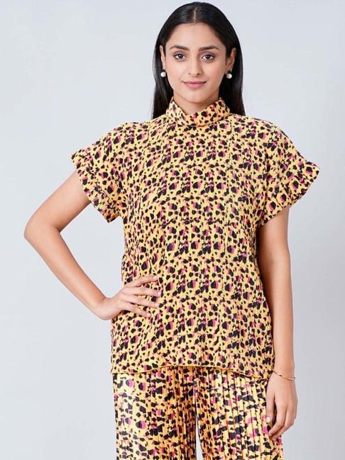 first resort by ramola bachchan yellow animal print top